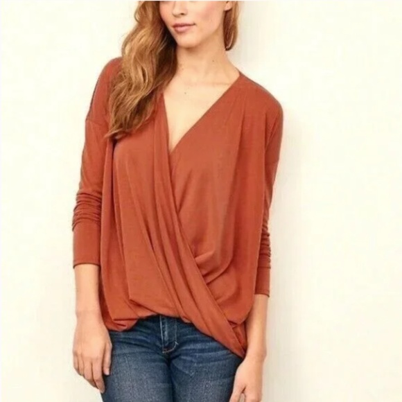 Abercrombie & Fitch Faux-Wrap Burnt Orange Top, Sz M, EUC - Picture 1 of 5